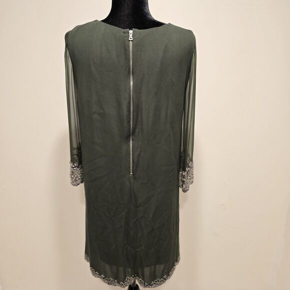 Alice + Olivia Frieda Embellished Trim Beaded Silk Dress Medium Womens Green - Picture 9 of 16